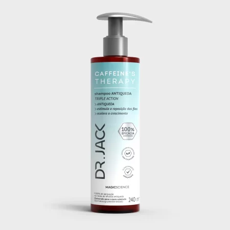 Shampoo DR JACK para fortalecimento capilar e redução de queda - embalagem e produto em destaque