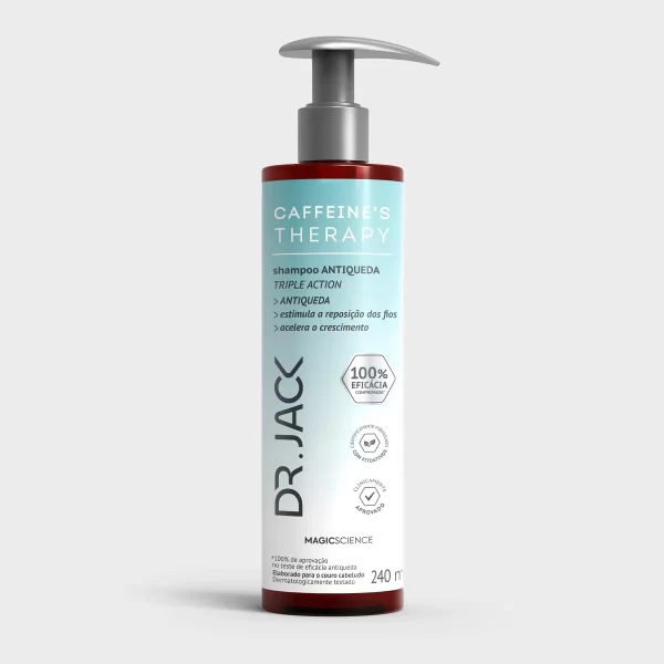 Shampoo DR JACK para fortalecimento capilar e redução de queda - embalagem e produto em destaque